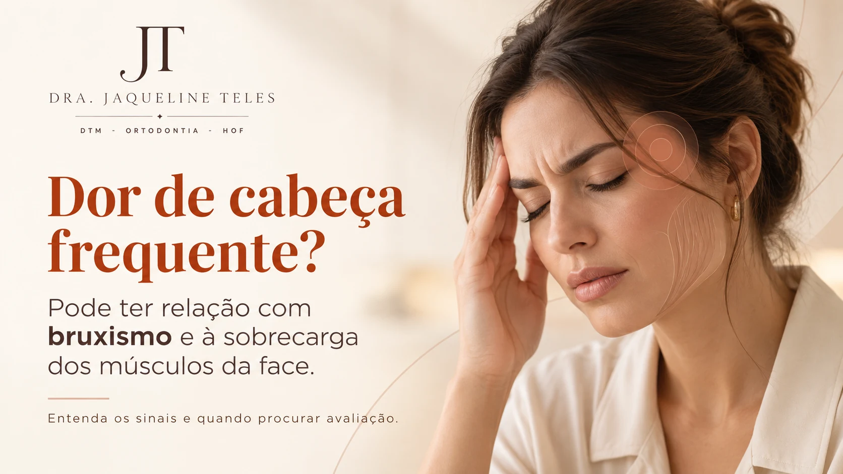 Ilustração sobre dor de cabeça, Bruxismo e tensão na mandíbula